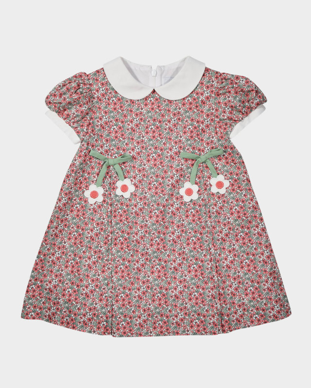Girl's Floral Appliqué Cotton Dress, Size 2-6